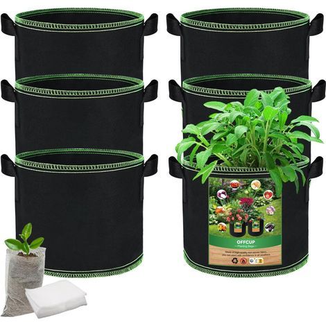 Set mit 6 Pflanzsäcken à 11 Liter mit 100 Geotextil-Saatbeuteln für Gemüse und Blumen auf Balkonen (1/5)