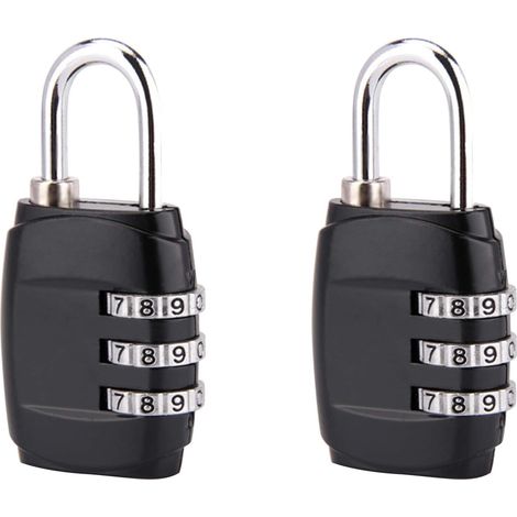 Lot de 2 cadenas à combinaison, cadenas à combinaison à 3 chiffres. Créez vos propres petits cadenas à combinaison pour la salle de sport, les valises, l'école, les portes (noir).