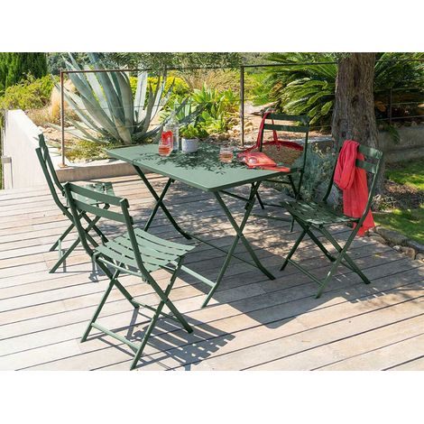 Hesperide – Table de jardin pliante rectangulaire 4 places 110x70 cm en acier époxy vert olive – Traitement anti-rouille – Pour balcons et terrasses