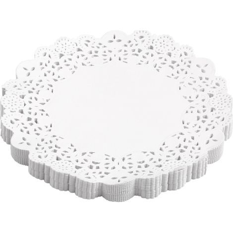 Manteles individuales redondos desechables de papel con encaje decorativo de 21,5 cm (8,5 pulgadas) para pasteles y postres, 150 unidades/paquete (1/5)