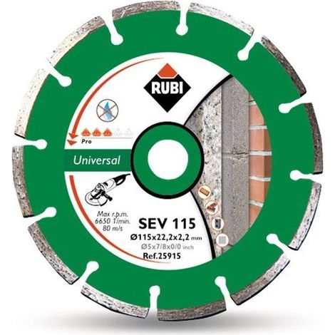 FPLUS disco diamante rubi sev 115 mm pro ref.25915 , DESCRIPCIÓN
El disco de diamante SEV de RUBI es un disco recomendado para el corte, en seco, de materiales generales de obra ta