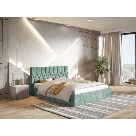 Lit rembourré avec rangement 120x200 velours vert clair Gaja (1/5)