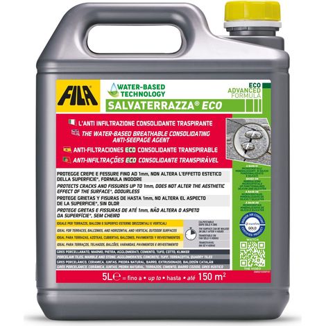 FILA Surface Care Solutions, SALVATERRAZZA® ECO, Impermeabilizzante Terrazzi Trasparente a Base Acqua, Consolidante Anti Infiltrazioni su Fessure fino a 1mm, Leak Proof