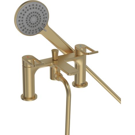 Bristan Saffron Bath Shower Mixer Tap Pillar Mounted - Brushed Brass (1/2)