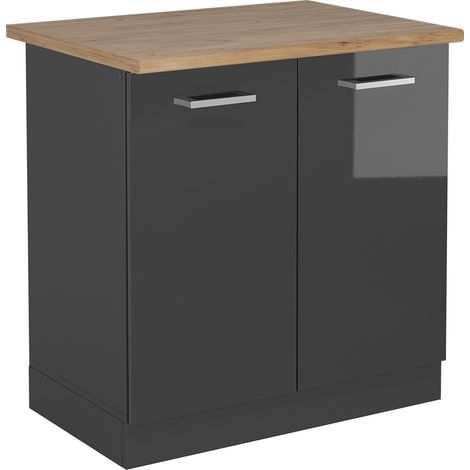 Mobile lavello cucina R-Line, Antracite lucido, 80 cm , PL Rovere, Vicco