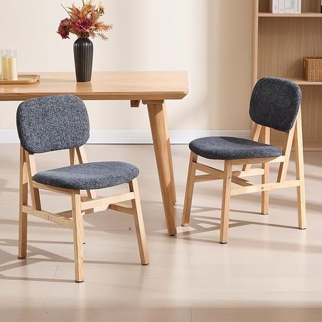Wahson Set di 2 Sedie da Cucina in Tessuto con Gambe in Legno, Stile Rustico per Pranzo e Soggiorno, Grigio