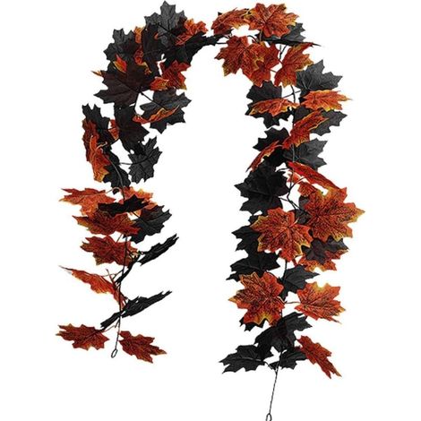 Halloween Automne Feuille D'érable Guirlande Noir et Orange (68.90 Pouces) Artificielle Automne Guirlande Suspendue Feuilles d'automne Vigne pour Thanksgiving Halloween Décor