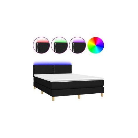 Sommier à lattes de lit avec matelas LED Noir 140x200 Tissu (1/5)