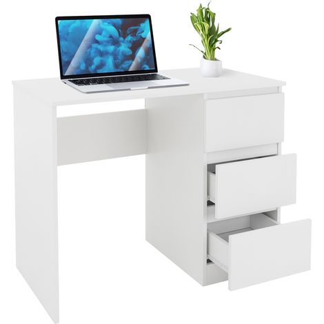 ML-Design Scrivania Con 3 Cassetti Bianco Opaco Pannelli MDF 90x76x50 cm Scrivania Da Lavoro Moderno Semplice Elegante Solido Tavolo Per Laptop PC Per Casa E Ufficio Archiviazione