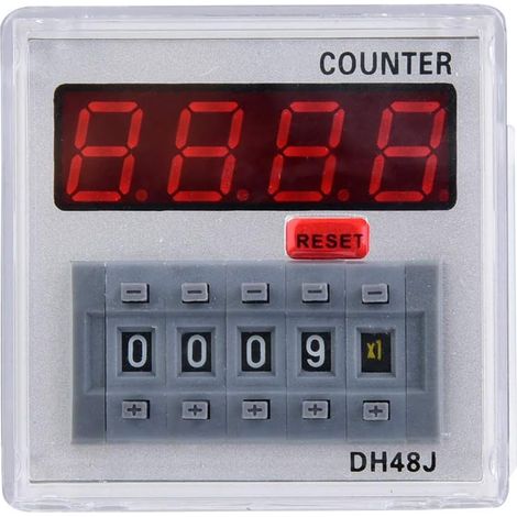 Relais de compteur numérique, compteur de réinitialisation de terminal de relais de compteur électronique avec affichage à LED, 1-999900 11 broches DH48J-A 24V/220V(24V AC/DC) (1/5)