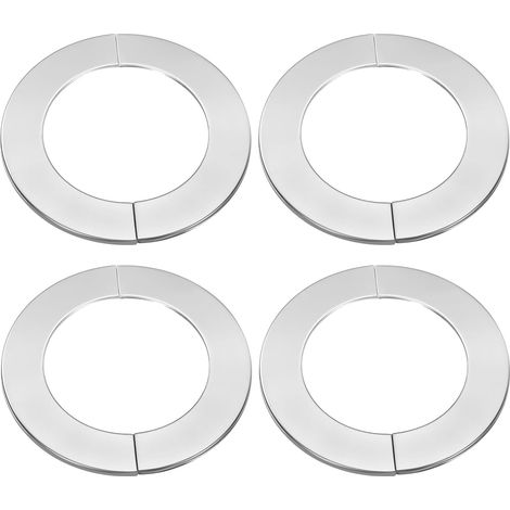 Lot de 4 brides de séparation murales de 91 mm (3.58 po) en acier inoxydable, rondes, auto-adhésives, avec cache-tuyau et collier de fixation pour sol, plafond, salle de bain, cuisine et toilettes. (1/5)