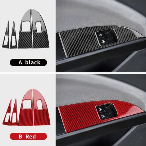 (Bouton 2 fenêtres LHD - Carbone rouge) Véritable autocollant en fibre de carbone souple, compatible avec les modèles Seat Leon 2005 à 2012 (accessoires pour tableau de bord et compteur de vitesse). (1/4)