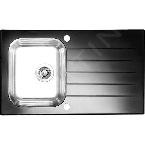 Alveus Glassix - Évier 860x500 mm, avec commande de vidage, verre noir / inox 1099450 (1/3)