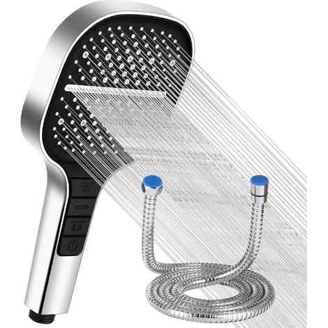 Douche carrée chromée haute pression, 7 jets économiseur d’eau universel (1/5)