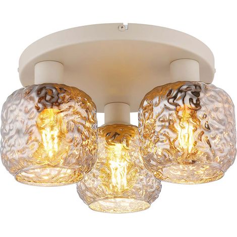 Plafoniera LED in vetro fumé a 3 fiamme, beige, design moderno, aspetto dentale, metallo, 3x 7W 806Lm bianco caldo, DxH 37 x 19 cm
