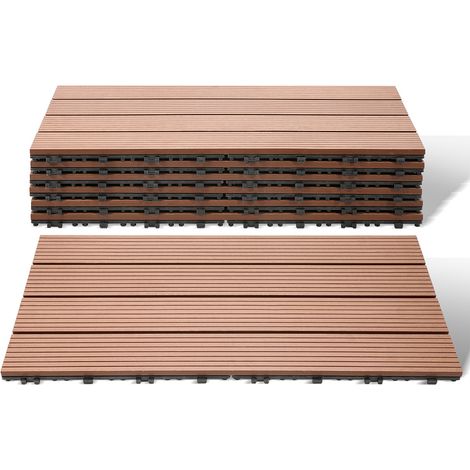 Randaco 6pcs Dalle de terrasse, Revêtement de sol extérieur, Terrasse composite, 30x60cm Balcon Jardin Marron