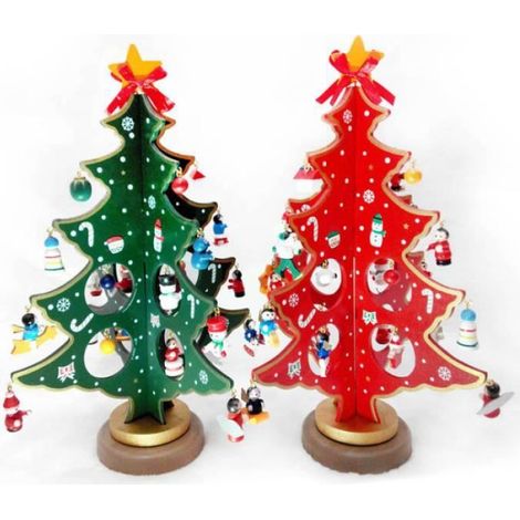 Décorations de Noël - - Sapin de Noël en bois 21CM - Rouge - Vert (1/3)