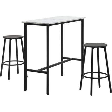 Set Tavolo da Bar con 2 Sgabelli, Tavolo Rettangolare in Acciaio Bianco e Nero, 100x40x90 cm (1/5)