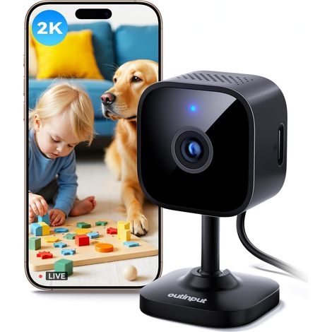 2K/3MP Camera Surveillance WiFi Interieur avec Vision Nocturne, Détection de Mouvement & Son, Sirène, Audio Bidirectionnel, Stockage Micro SD/Cloud, pour Babyphone & Caméra Chat et Chien,Noir (1/5)