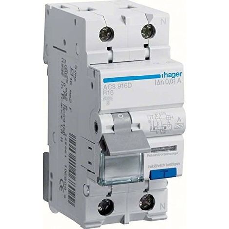 Hager ACS916D Interrupteur différentiel/Disjoncteur de protection 2 pôles 16 A 0.01 A 240 V Q001693