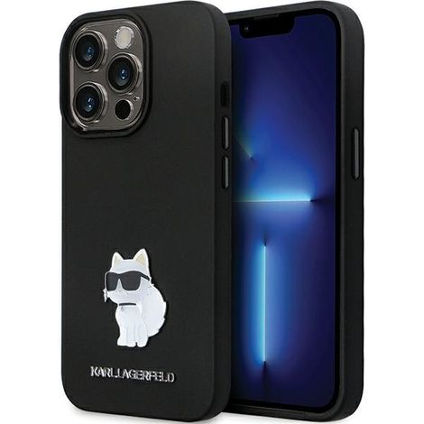Karl Lagerfeld KLHCP14XSMHCNPK iPhone 14 Pro Max 6.7 negro/negro funda rígida de silicona con pasador metálico (1/5)