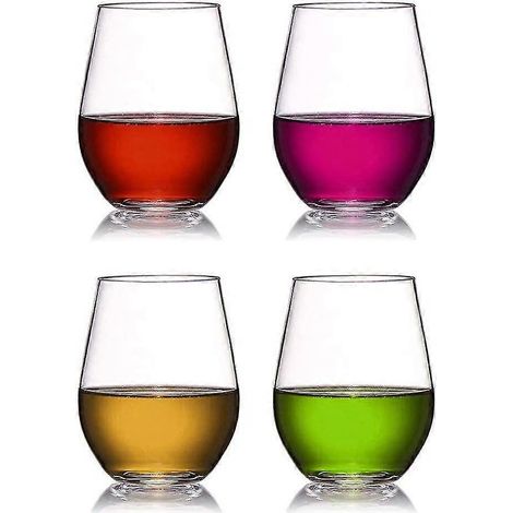 Lot de 4 verres à vin rouges en plastique incassables, 450 ml, parfaits pour les fêtes et les mariages. (1/4)