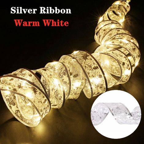 1 rouleau de ruban lumineux décoratif LED pour sapin de Noël, guirlande lumineuse satinée à confettis, ruban argenté, 10 mètres, 100 lumières (1/5)