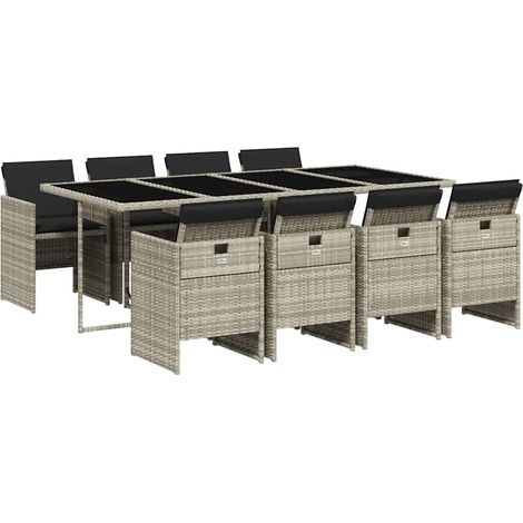 Maison Exclusive - Set Pranzo da Giardino 9pz con Cuscini Grigio Chiaro Polyrattan