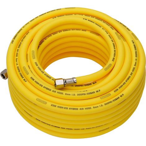 Draper 31736 High Visibility Hybrid Air Hose, 20m x 8mm, 1/4"" BSP, Yellow