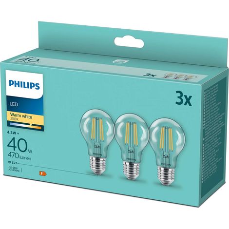 Confezione da 3 led e27 normale trasparente 40w 470lm 38 (1/4)