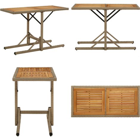 Mesa de jardín madera maciza de acacia y ratán sintético beige - Madera maciza - Acacia