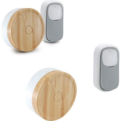 Lot de 2 Carillons écologique et 2 boutons sans fil sans pile Bamboo (1/8)