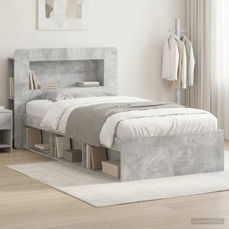vidaXL Bed Frame with Storage with Headboard Concrete Grey 90 x 200 cm (1/5)
