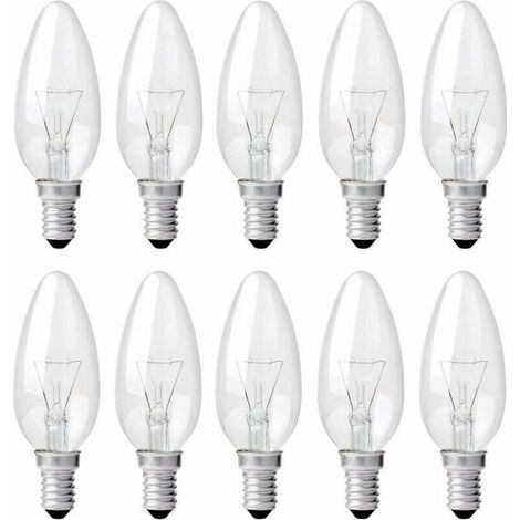 Ampoule Bougie Clair E14 40W, Ampoule Incandescence Dimmable, Blanc Chaud 2700K, 400LM, Ampoule Flamme, E14 Ampoules à bougie à vis Edison, Pack de 10