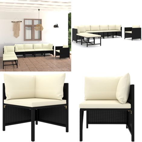 8-tlg. Garten-Lounge-Set mit Kissen Poly Rattan Schwarz - Gartengeräte - Loungemöbel - Outdoor-Wohnzimmer - Poolparty - Gartenmöbel - Home & Living (1/5)