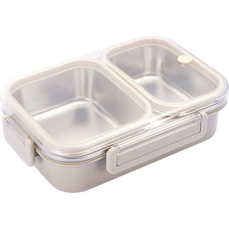 Luftdichte Lunchbox aus Edelstahl, beige, 2 Fächer für Erwachsene und Kinder. (1/5)