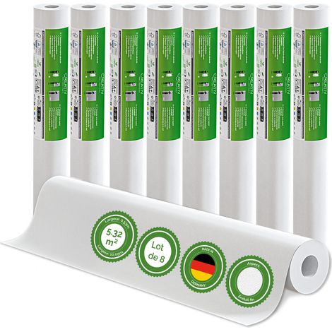 Veluxis® Papier peint intissé 10,05 m x 0,53 m - (Enduit fin, lot de 8) - à peindre, respirant et de haute qualité - revêtement mural fabriqué en Allemagne