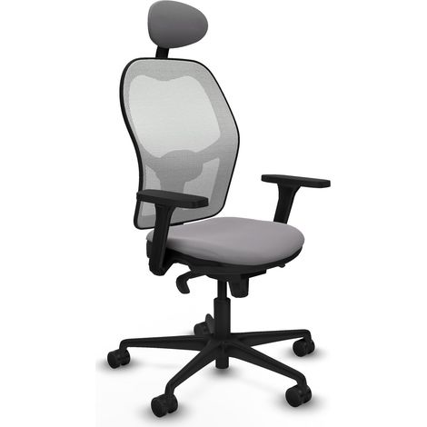 Jorquera sincro malla blanca similpiel gris brazos 3D base nailon cabecero fijo ruedas 65mm nailon (1/5)