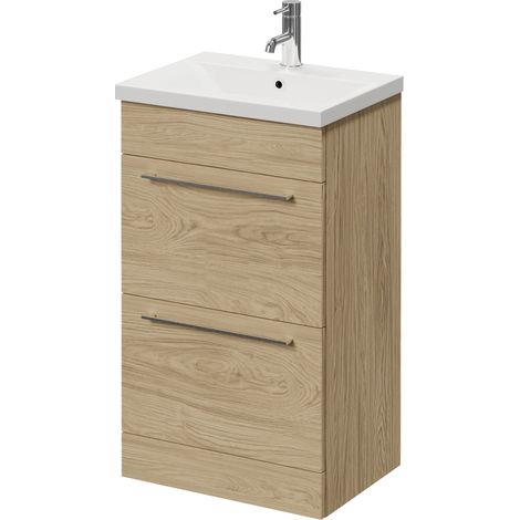 Napoli 390 Light Oak 500mm 2 Drawer Vanity Unit with Glide Basin - 500mm - Chrome 320mm Handle