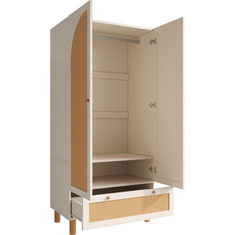 Armoire penderie 2 portes blanche style campagne avec tiroir et tringle, 180,5 x 85,5 x 52 cm (1/5)