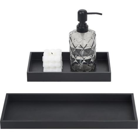 EXELCO Vassoio decorativo 30+20 cm, vassoio da bagno, vassoio da vasca, vassoi in silicone nero, vassoi per gioielli, piccoli vassoi rettangolari, vassoio antiscivolo per toeletta, candele, sapone, as (1/5)