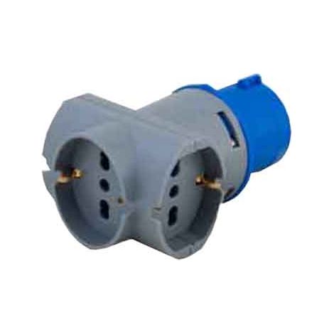 ADATTATORE INDUSTRIALE TRIPLO 220V spina 2P+T 16A 230V - prese schuko 2P+T 10/16A