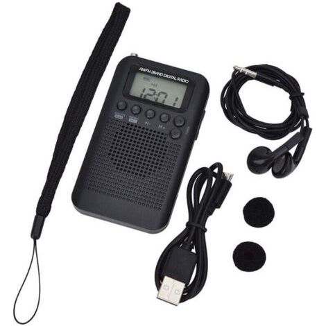 Portable mini radio de poche avec haut parleur FM/AM numérique stéréo DSP récepteur avec réveil et minuterie pour maison et l'extérieur marche course radio personnel avec ecouteur,100x60x15mm(Noir) (1/4)