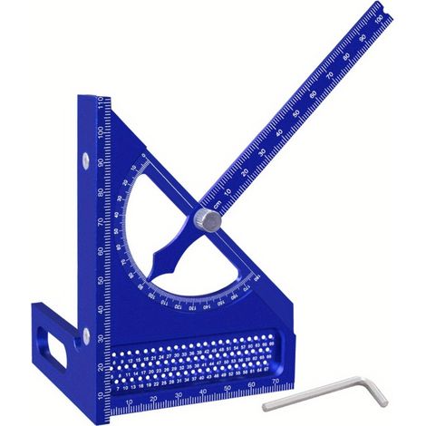 Righello triangolare semicircolare in lega di alluminio per la lavorazione del legno, righello di marcatura 3D regolabile con marcatura rapida a 180 gradi