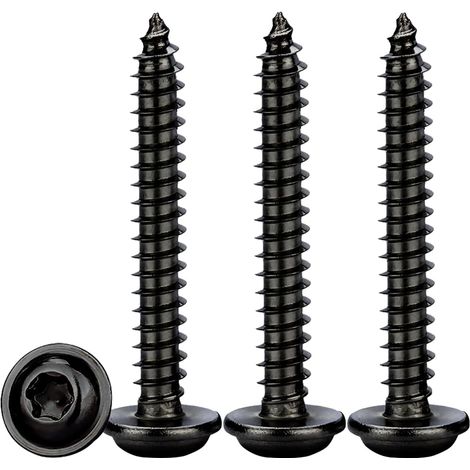Vis à Tôle Autoperceuses M4x30mm,50 Pièces Vis Autoforeuse Torx avec Rondelle Acier Inoxydable A2 V4A Noir Vis Bois à Tête Bombée Plate Dureté élevée,Entièrement Fileté (1/5)