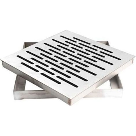 Siphon de sol en acier inoxydable avec cadre, couvercle de drainage extérieur, grille d'évacuation d'eau de pluie, carré antidérapant pour sol de jardin (200 x 200 x 20 mm) (1/4)
