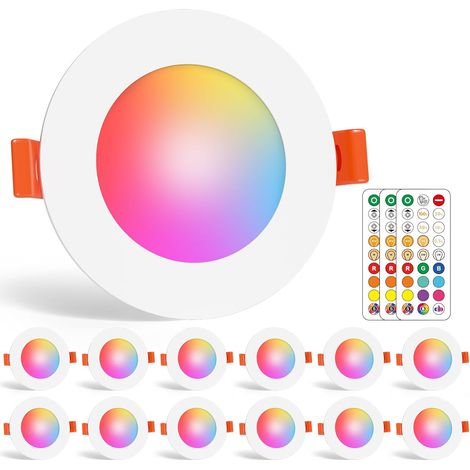 LED Spots Encastrables Ampoule RGB Couleur Changement Lampe 2700K 4500K 6000K de plafond du Jour Plafonnier Encastré 7W Spot Bulb avec Télécommande(12er Set) (1/5)