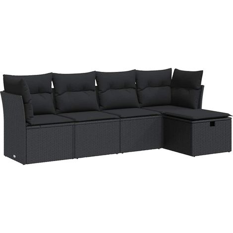 vidaXL 5 Piece Garden Sofa Set with Cushions Black Poly Rattan (1/5)