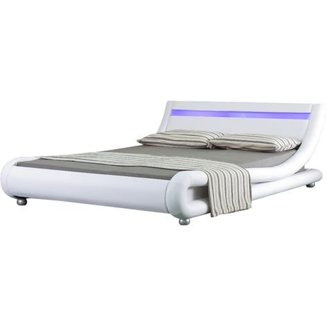 4ft6 Faux Leather LED Bed Frame in White