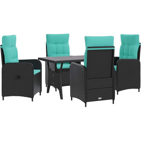 Outdoor Dining Set 5 pcs Black and Turquoise Poly Rattan vidaXL (1/5)